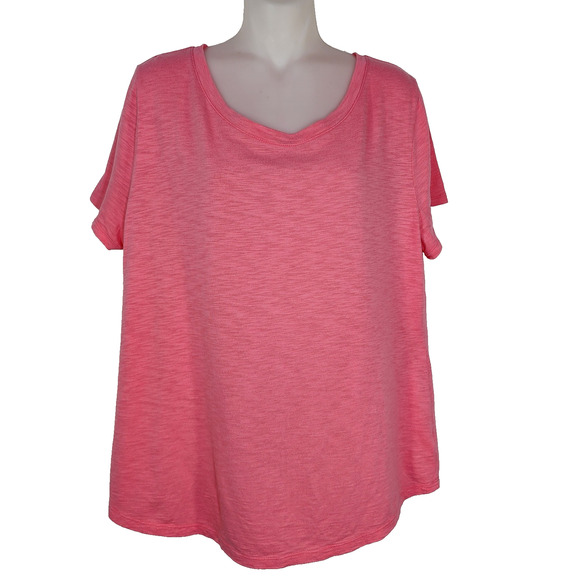 Talbots Tee Women Petite XLP Button Back Slub Cotton Short Sleeve Salmond Modal - Picture 1 of 9